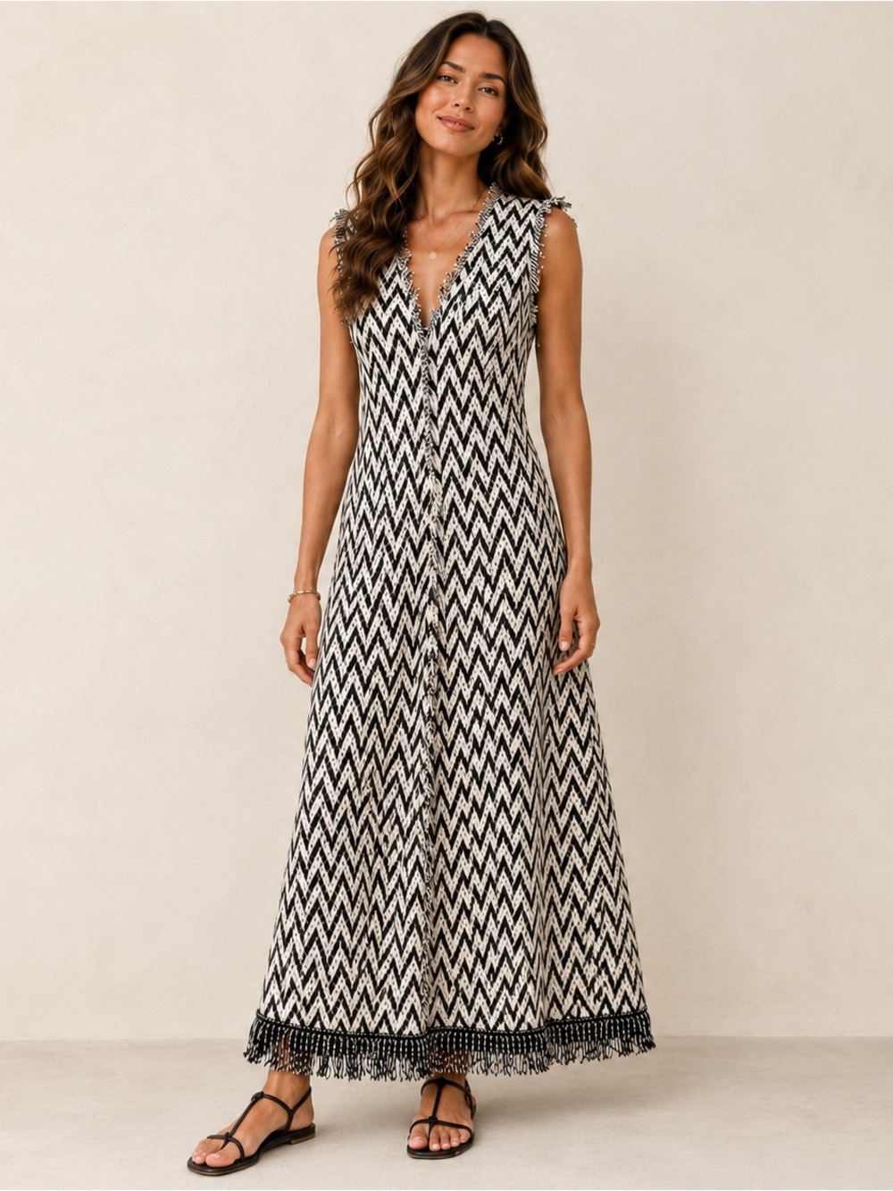 Zara Gray and White Chevron Dress Size Small